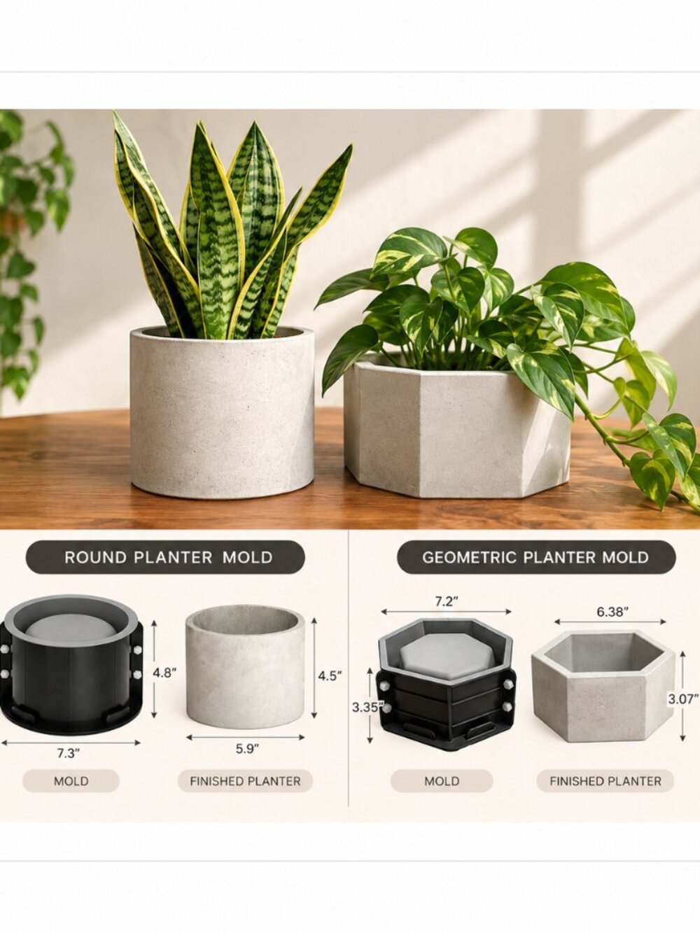 NEW NIP Silicone Concrete Planter Molds Set of 2